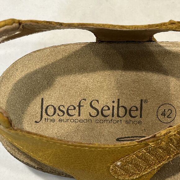 Josef Seibel NEW Comfort Sandals Yellow Leather Wedge Strappy Cork EU 42 US 11 - Picture 12 of 15